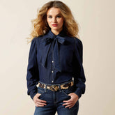 Puff Sleeve Denim Snap Shirt
