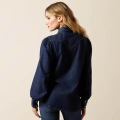 Puff Sleeve Denim Snap Shirt