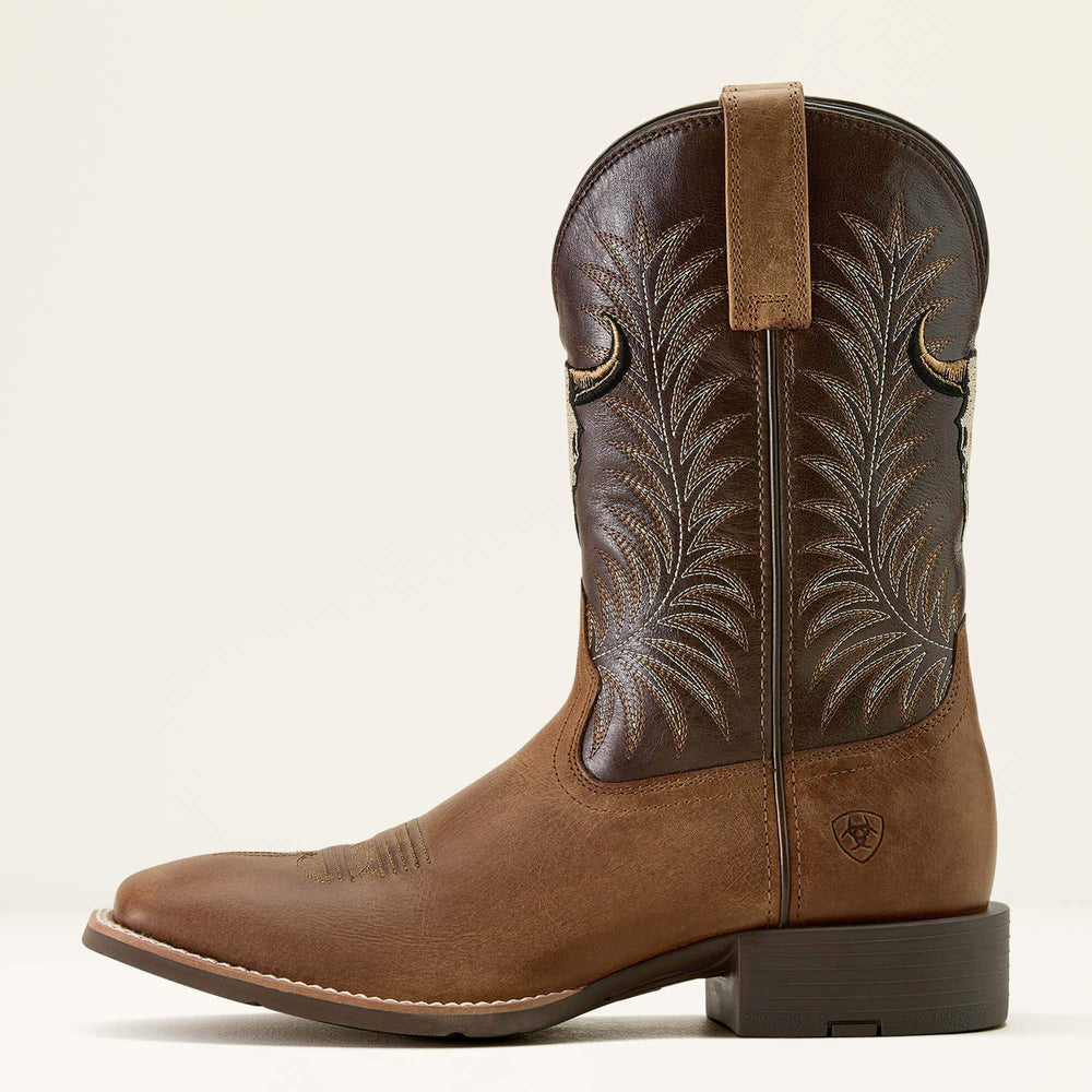 Sport Steer Skull Wide Square Toe Cowboy Boot