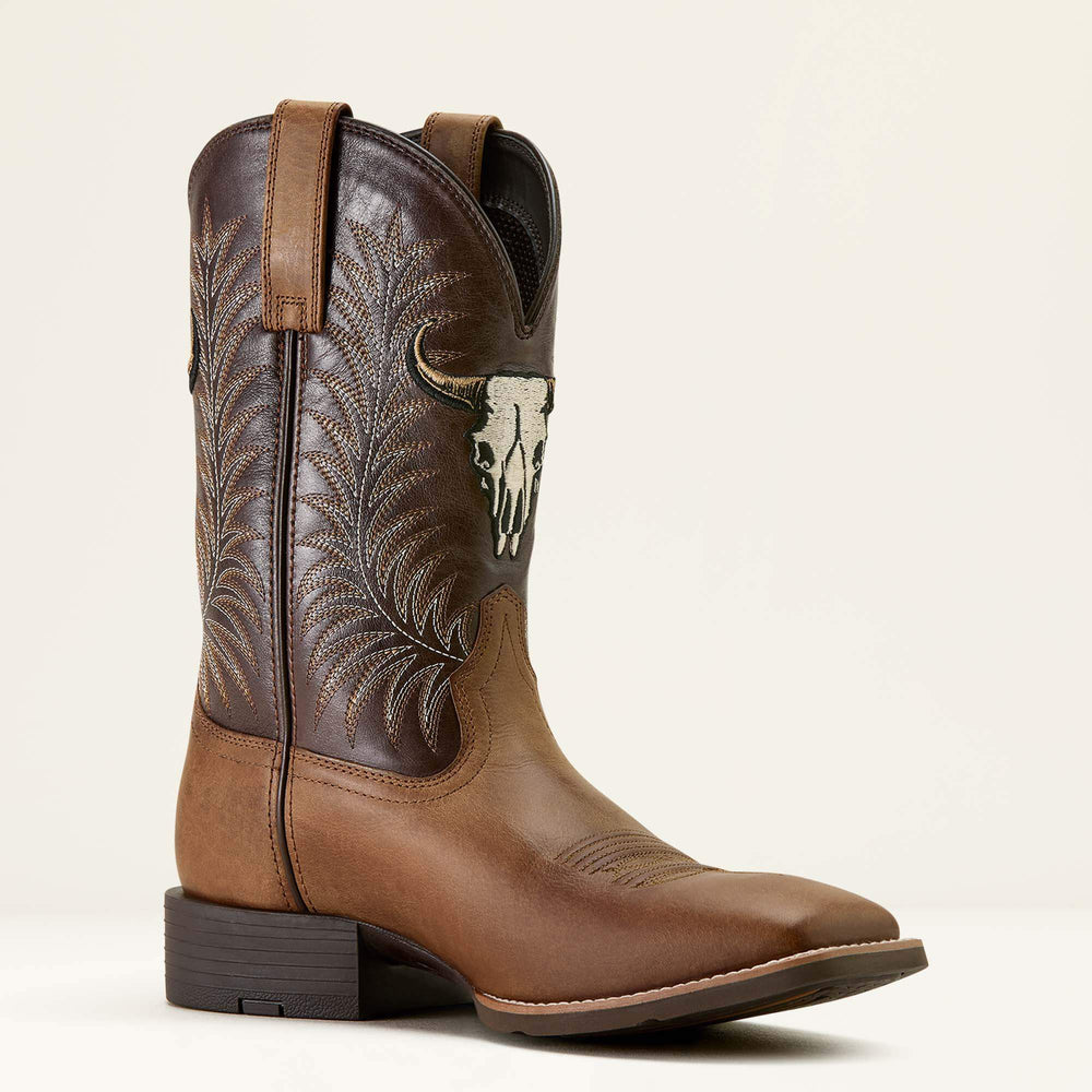 Sport Steer Skull Wide Square Toe Cowboy Boot