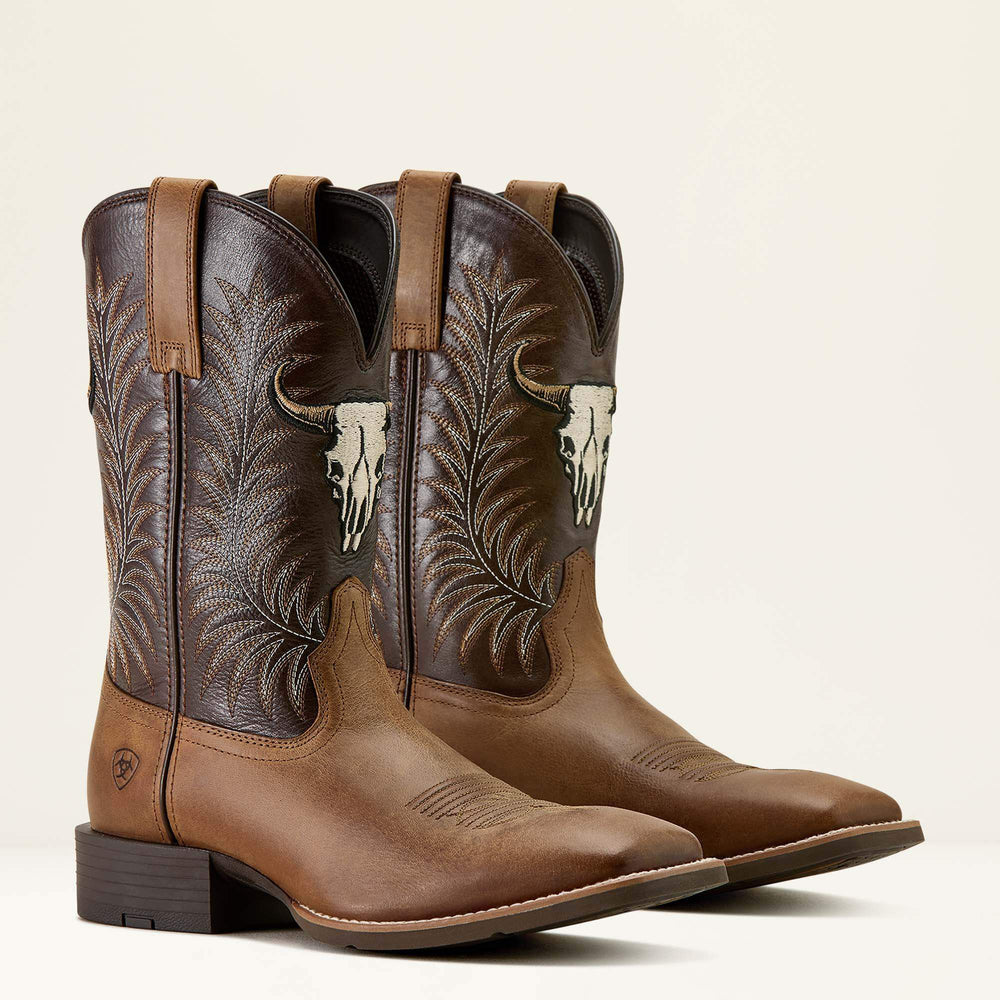 Sport Steer Skull Wide Square Toe Cowboy Boot