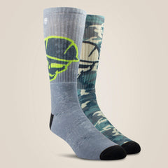 Roughneck Graphic Crew Work Sock 2 Pair Multi Color Pack