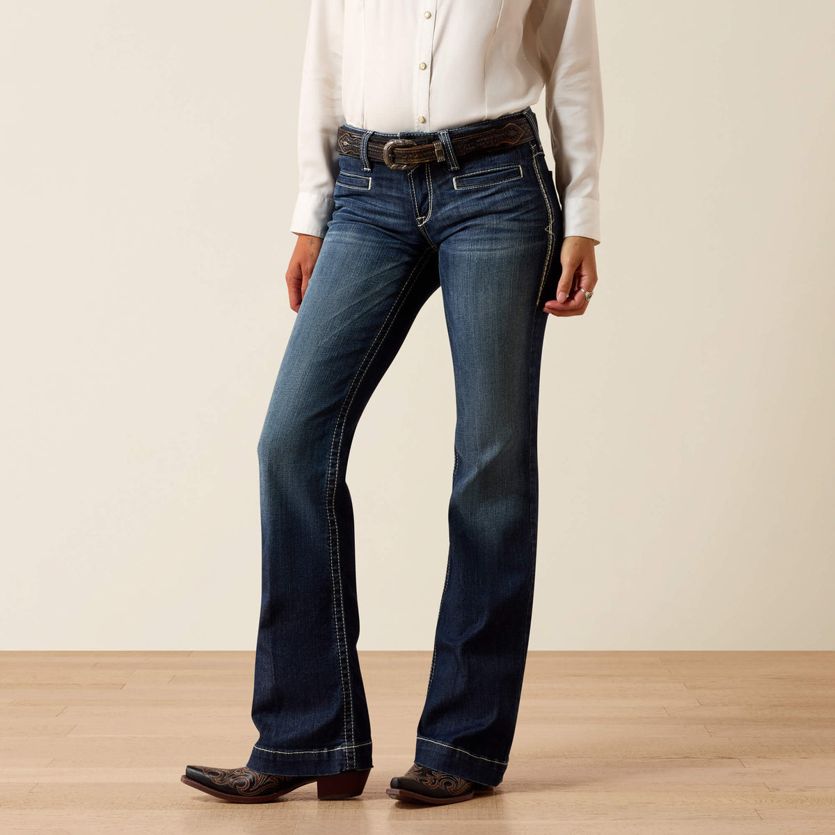 Trouser Mid Rise Stretch Entwined Wide Leg Jean