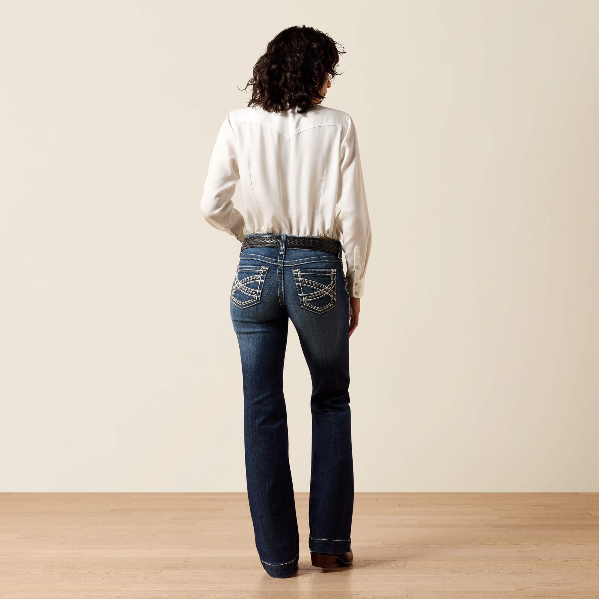 Trouser Mid Rise Stretch Entwined Wide Leg Jean