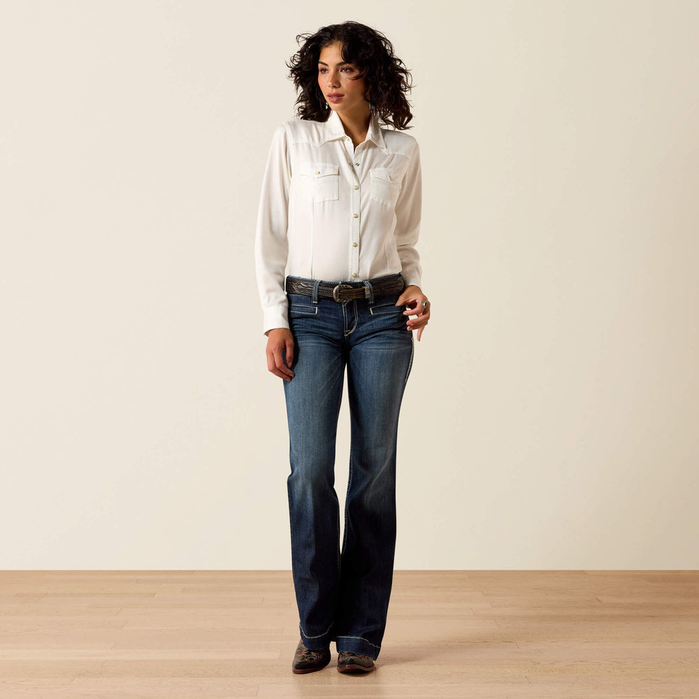 Trouser Mid Rise Stretch Entwined Wide Leg Jean