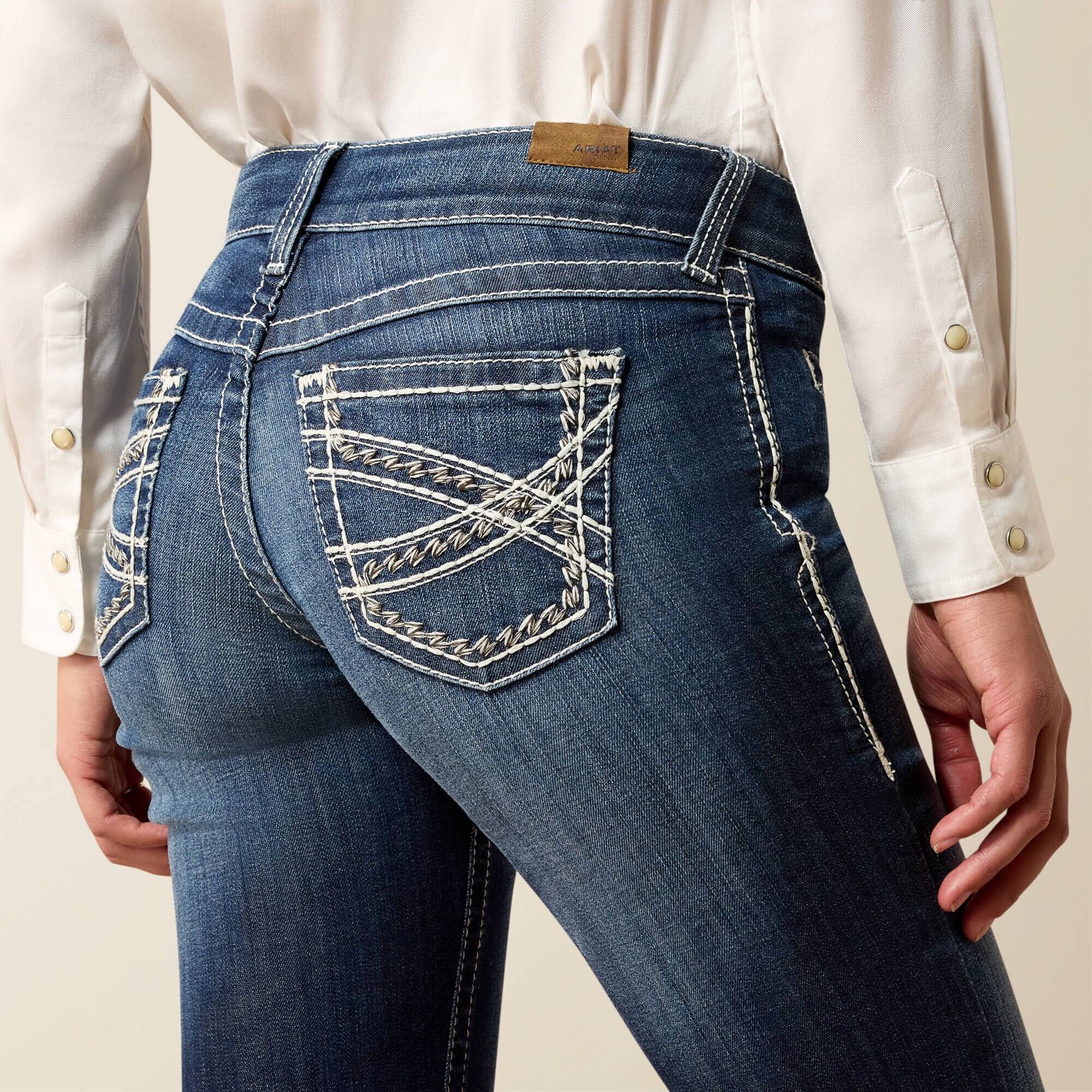 Trouser Mid Rise Stretch Entwined Wide Leg Jean