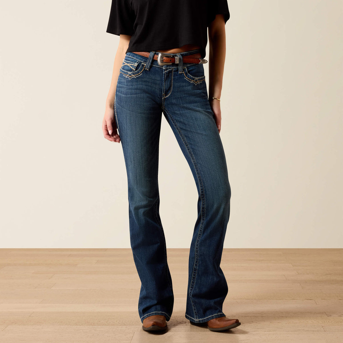R.E.A.L. Mid Rise Stretch Entwined Festival Boot Cut Jean